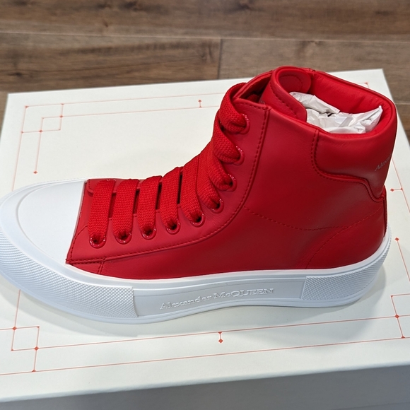 Mens Alexander McQueen Plimsol Canvas Sneakers Red/White - Picture 5 of 6